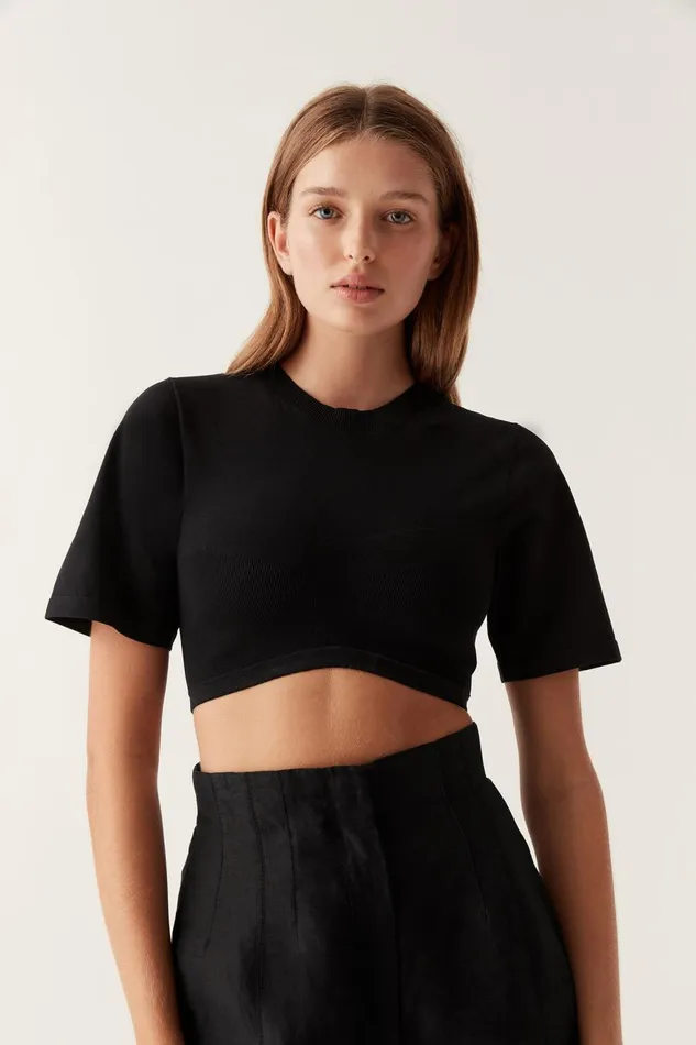 Aje Tops Edita Knitted Bustier Crop Top Black 8211 Women