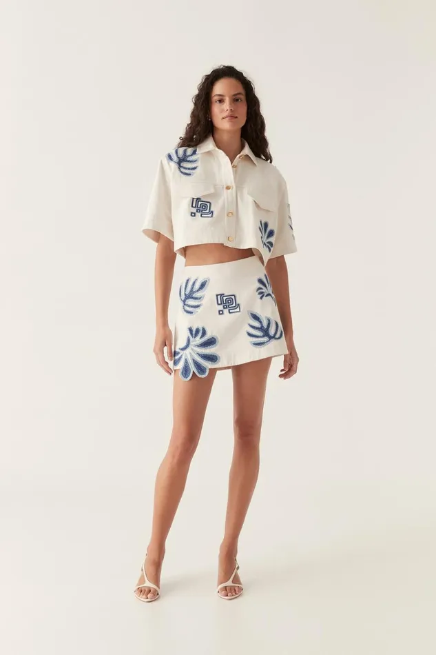 Aje Tops Esprit Embroidered Crop Top Ivoryblue 8211 Women