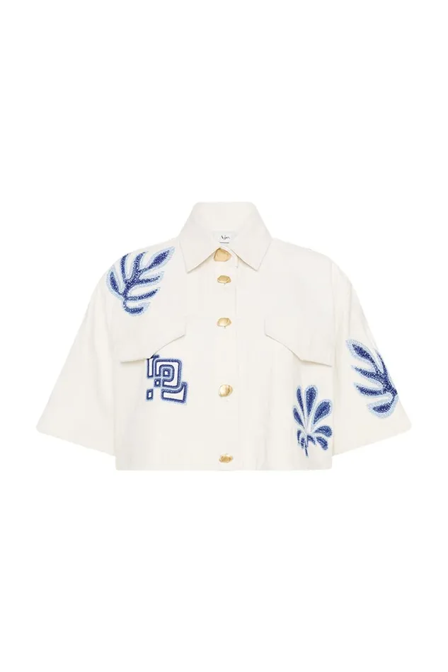 Aje Tops Esprit Embroidered Crop Top Ivoryblue 8211 Women Aje Tops Esprit Embroidered Crop Top Ivoryblue 8211 Women