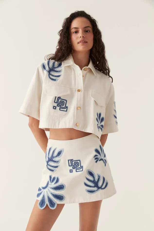 Aje Tops Esprit Embroidered Crop Top Ivoryblue 8211 Women Aje Tops Esprit Embroidered Crop Top Ivoryblue 8211 Women
