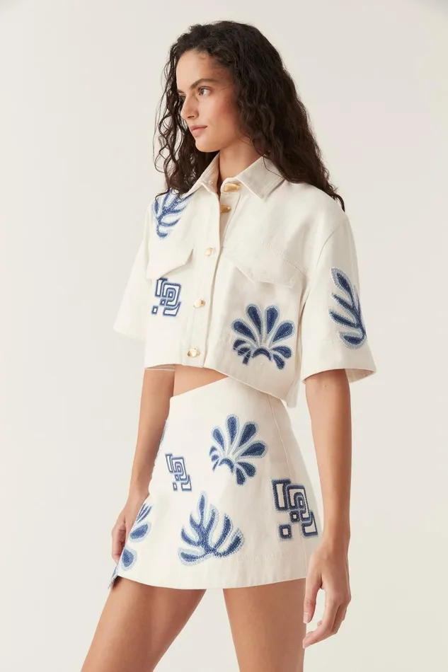 Aje Tops Esprit Embroidered Crop Top Ivoryblue 8211 Women Aje Tops Esprit Embroidered Crop Top Ivoryblue 8211 Women