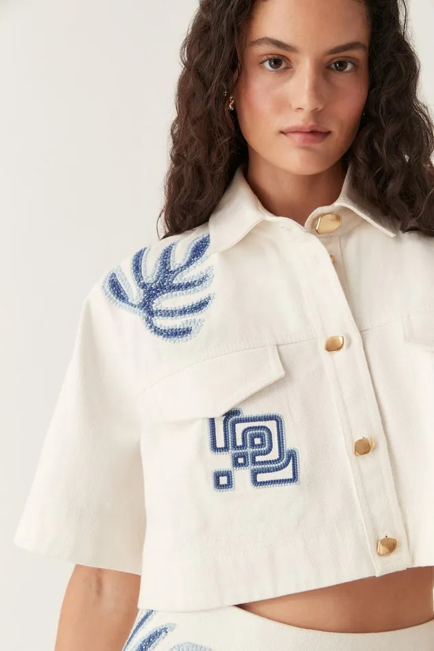Aje Tops Esprit Embroidered Crop Top Ivoryblue 8211 Women Aje Tops Esprit Embroidered Crop Top Ivoryblue 8211 Women