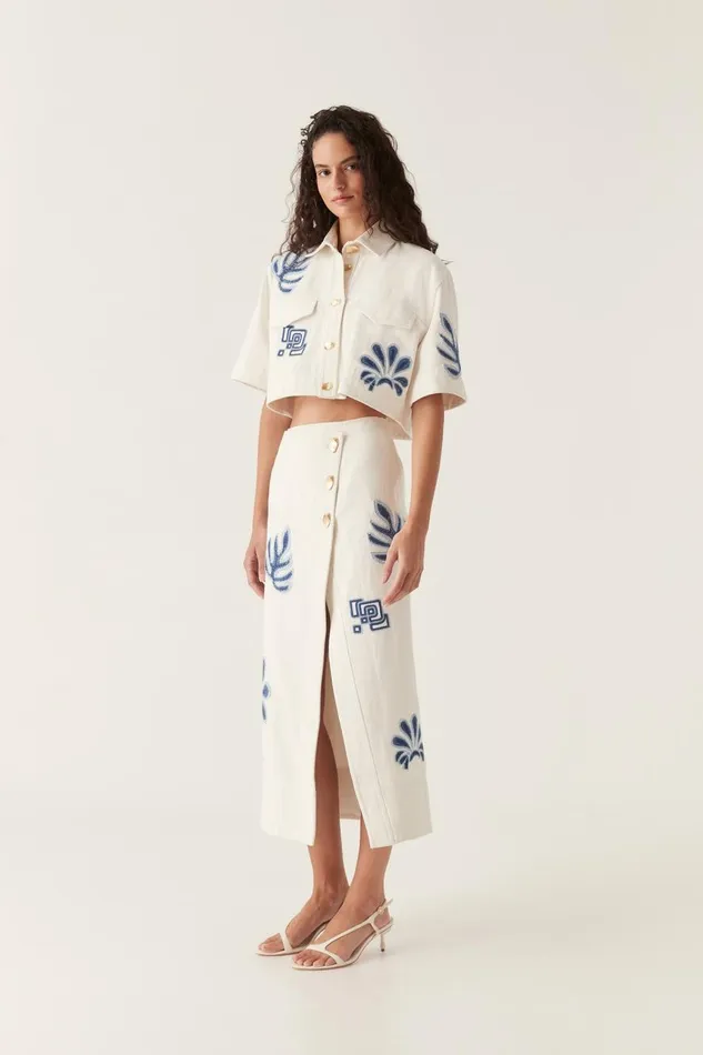 Aje Tops Esprit Embroidered Crop Top Ivoryblue 8211 Women Aje Tops Esprit Embroidered Crop Top Ivoryblue 8211 Women