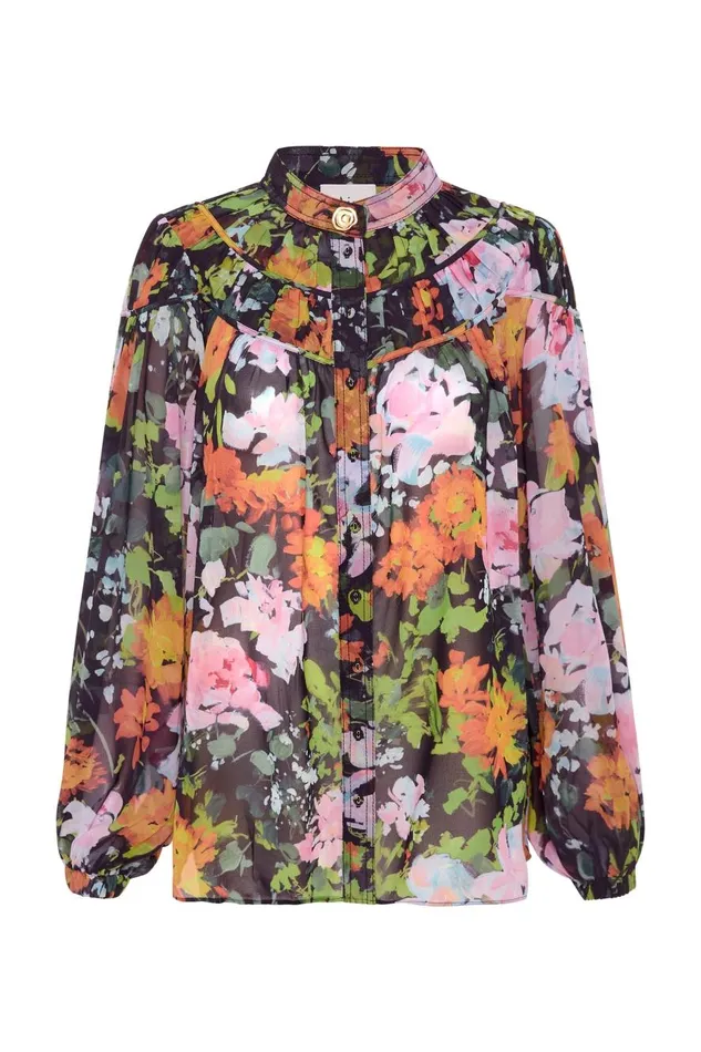 Aje Tops Nellie Ruched Swing Blouse Midnight Floral 8211 Women Aje Tops Nellie Ruched Swing Blouse Midnight Floral 8211 Women
