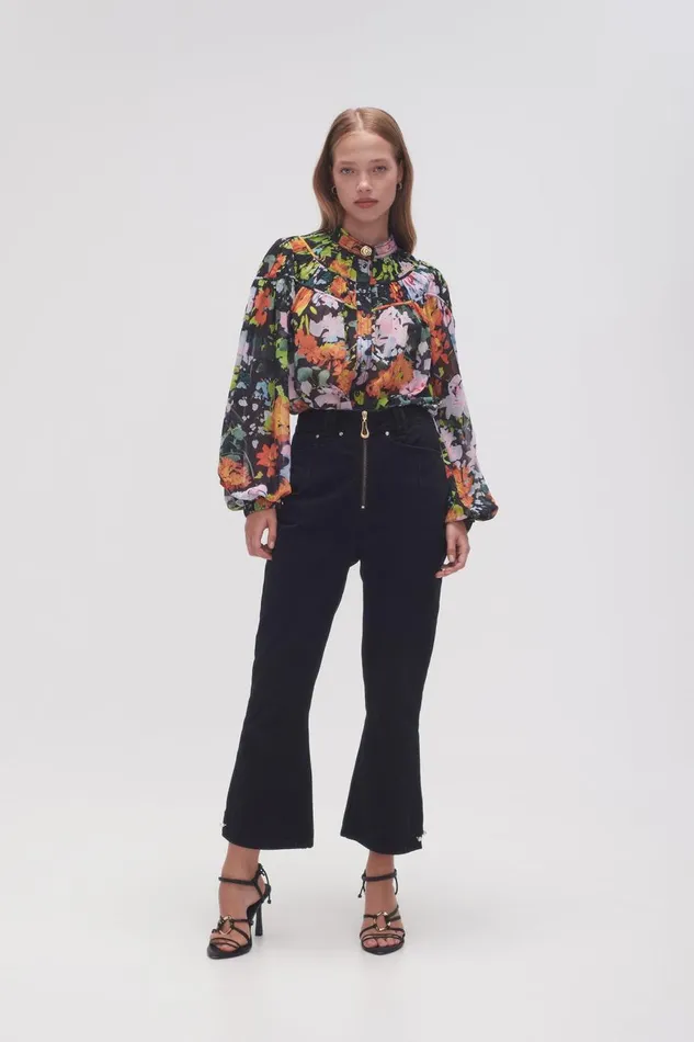 Aje Tops Nellie Ruched Swing Blouse Midnight Floral 8211 Women Aje Tops Nellie Ruched Swing Blouse Midnight Floral 8211 Women