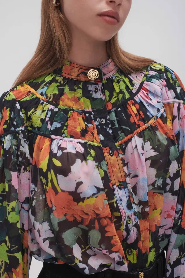 Aje Tops Nellie Ruched Swing Blouse Midnight Floral 8211 Women Aje Tops Nellie Ruched Swing Blouse Midnight Floral 8211 Women