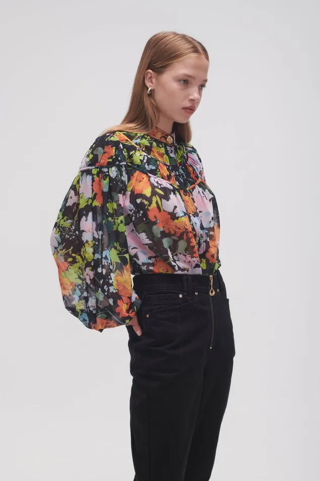 Aje Tops Nellie Ruched Swing Blouse Midnight Floral 8211 Women Aje Tops Nellie Ruched Swing Blouse Midnight Floral 8211 Women