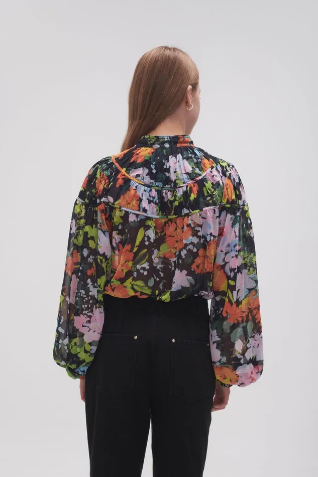 Aje Tops Nellie Ruched Swing Blouse Midnight Floral 8211 Women Aje Tops Nellie Ruched Swing Blouse Midnight Floral 8211 Women