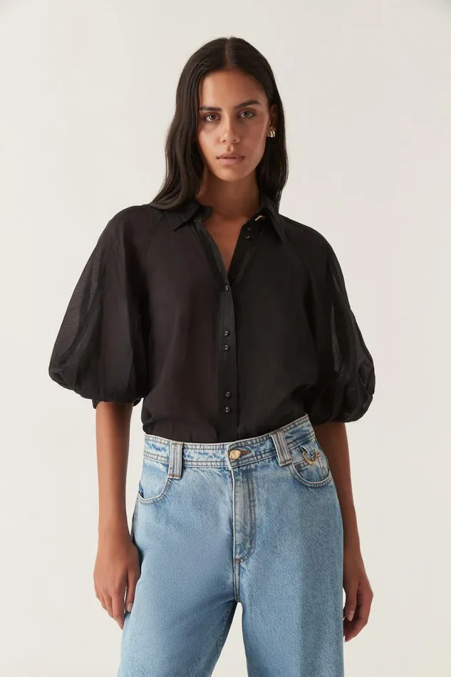 Aje Tops Palms Puff Sleeve Shirt Black 8211 Women