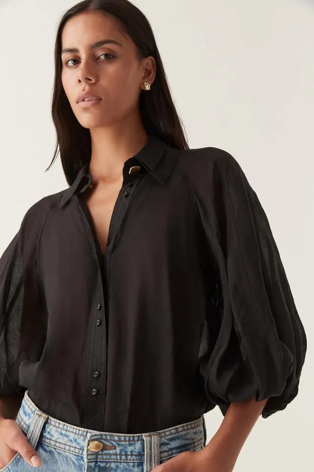 Aje Tops Palms Puff Sleeve Shirt Black 8211 Women Aje Tops Palms Puff Sleeve Shirt Black 8211 Women