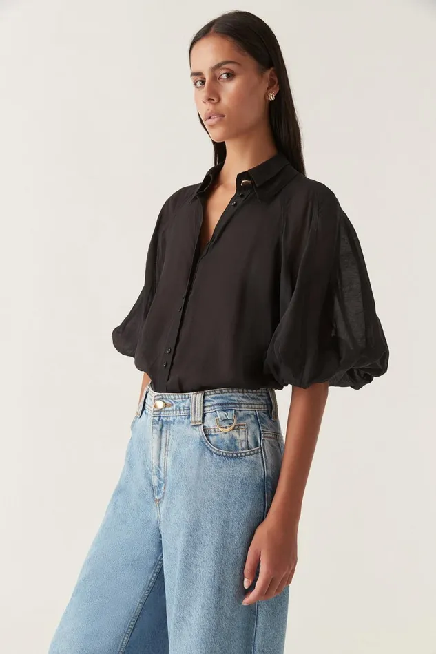 Aje Tops Palms Puff Sleeve Shirt Black 8211 Women Aje Tops Palms Puff Sleeve Shirt Black 8211 Women