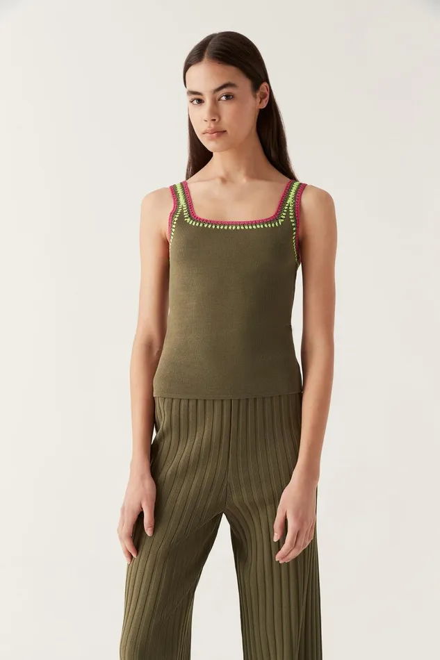 Aje Tops Tazia Crocheted Edge Tank Deep Olive 8211 Women