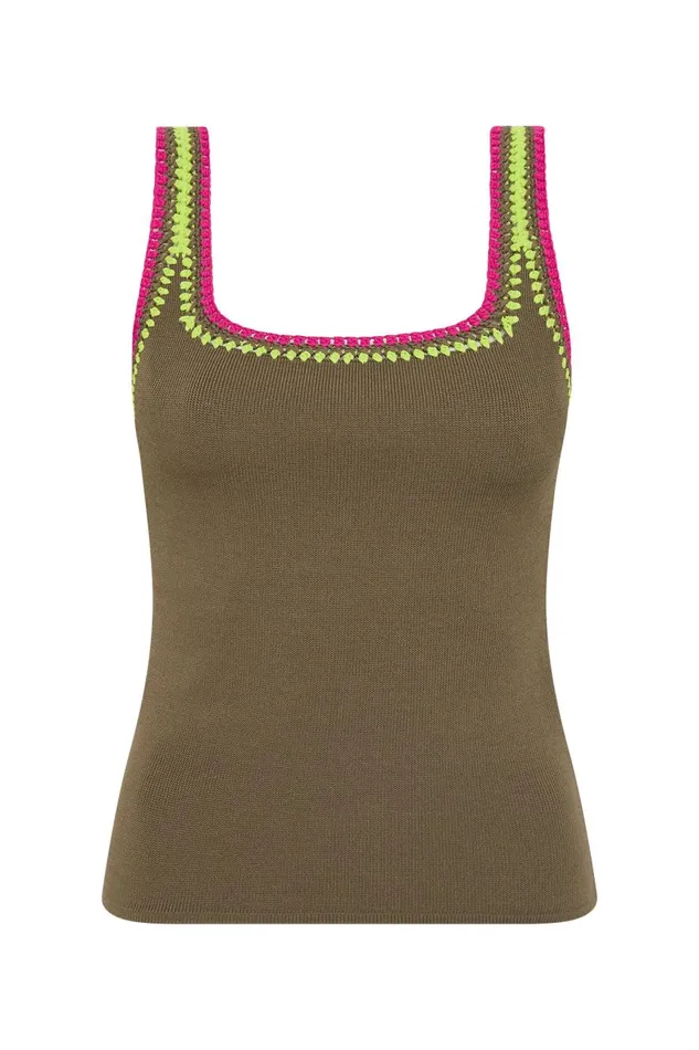 Aje Tops Tazia Crocheted Edge Tank Deep Olive 8211 Women