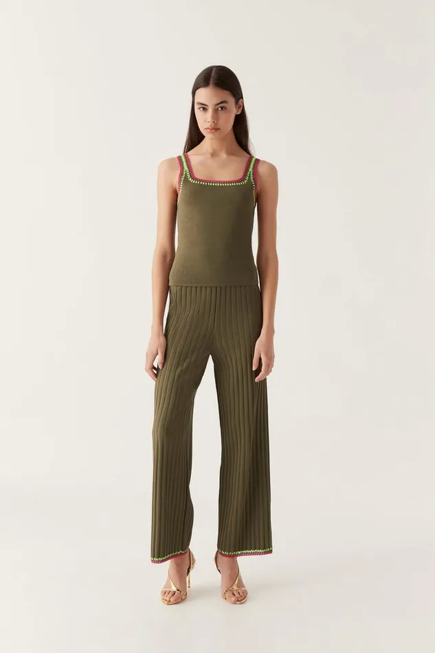 Aje Tops Tazia Crocheted Edge Tank Deep Olive 8211 Women
