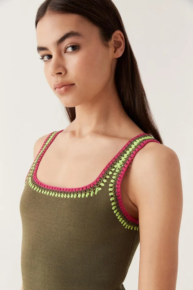 Aje Tops Tazia Crocheted Edge Tank Deep Olive 8211 Women