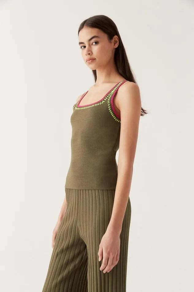 Aje Tops Tazia Crocheted Edge Tank Deep Olive 8211 Women