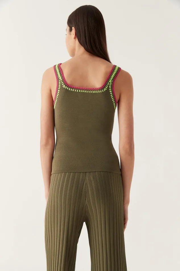 Aje Tops Tazia Crocheted Edge Tank Deep Olive 8211 Women