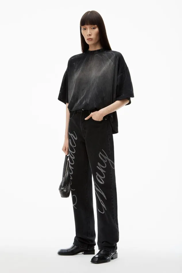 Alexander Wang Denim Women Ez Mid Rise Jeans In Crystal Hotfix Logo