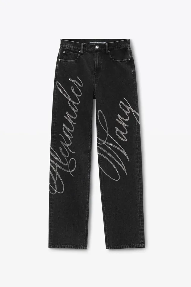 Alexander Wang Denim Women Ez Mid Rise Jeans In Crystal Hotfix Logo