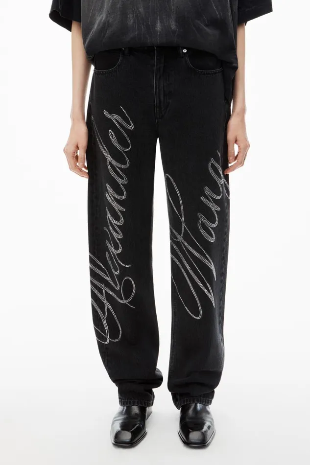 Alexander Wang Denim Women Ez Mid Rise Jeans In Crystal Hotfix Logo
