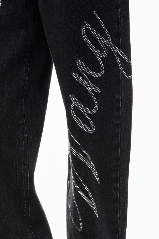 Alexander Wang Denim Women Ez Mid Rise Jeans In Crystal Hotfix Logo