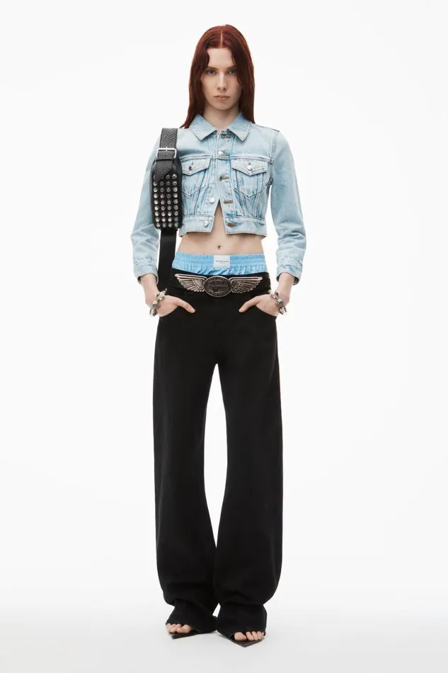 Alexander Wang Denim Women HighWaist Cotton Balloon Jeans With PreStyled Boxer