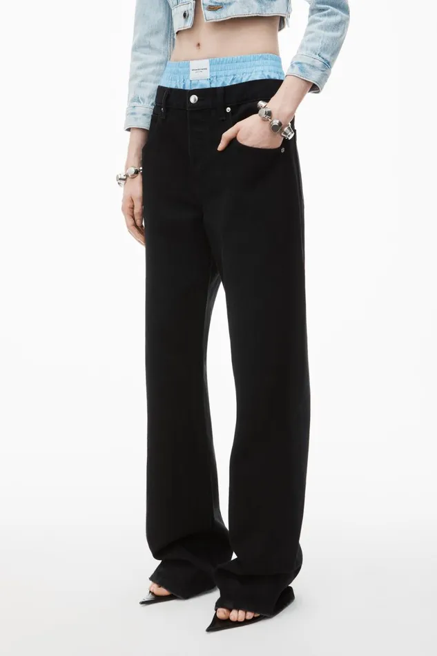 Alexander Wang Denim Women HighWaist Cotton Balloon Jeans With PreStyled Boxer