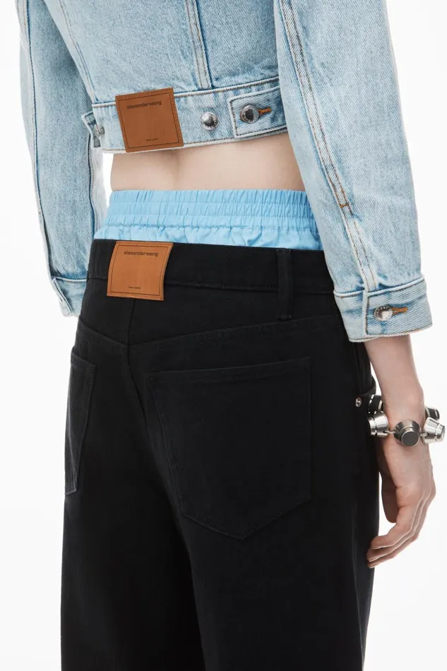 Alexander Wang Denim Women HighWaist Cotton Balloon Jeans With PreStyled Boxer