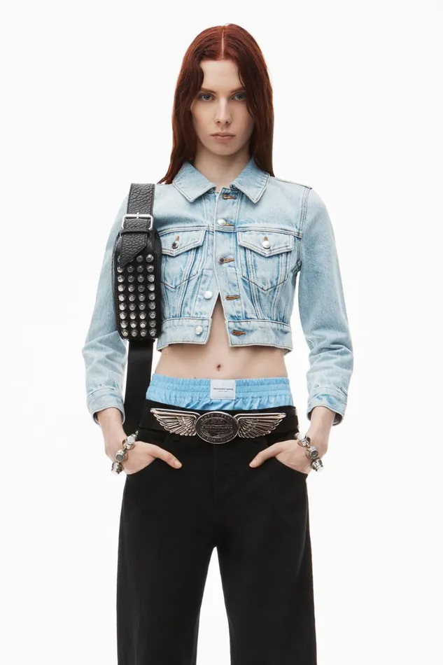 Alexander Wang Denim Women HighWaist Cotton Balloon Jeans With PreStyled Boxer