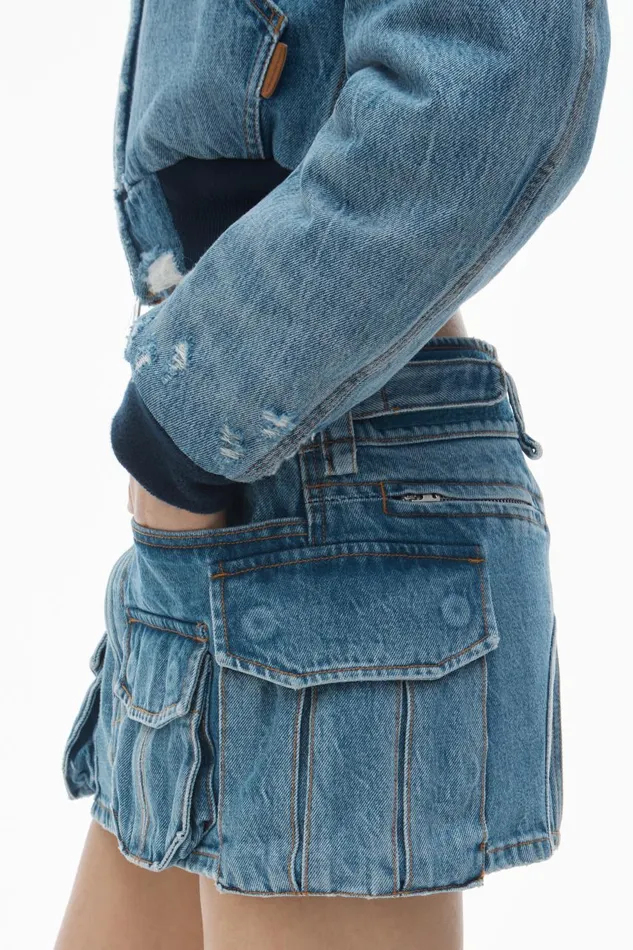 Alexander Wang Denim Women MidRise Cargo Pocket Miniskirt