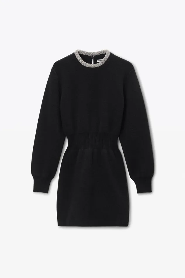 Alexander Wang Dresses Women Long Sleeve Dress In Wool Blend With Crystal Hotfix Trim