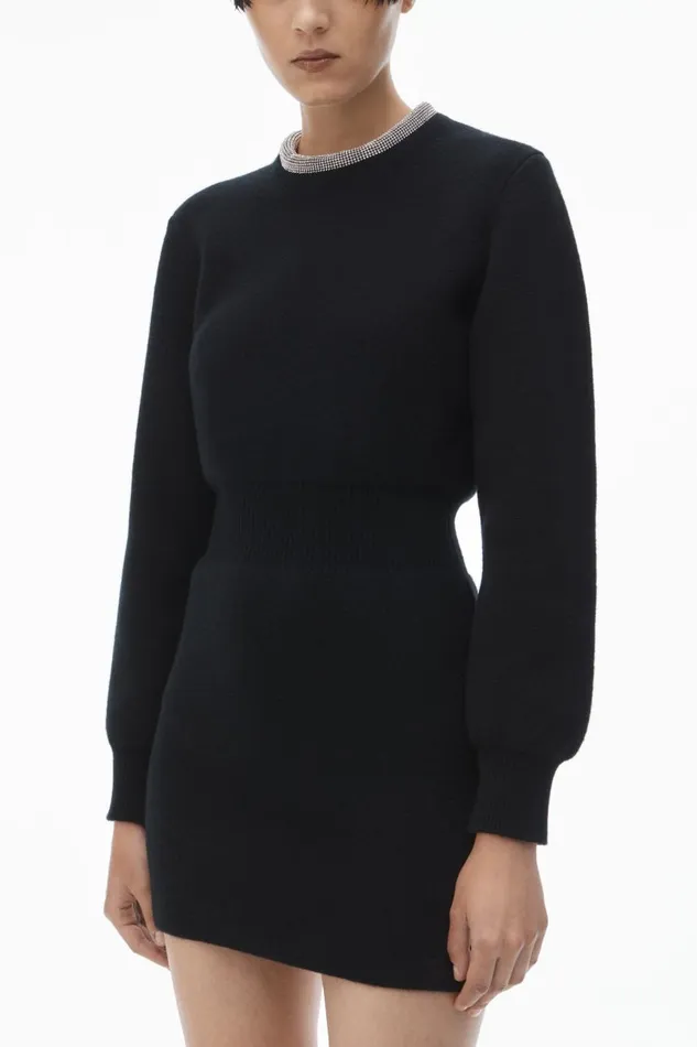Alexander Wang Dresses Women Long Sleeve Dress In Wool Blend With Crystal Hotfix Trim