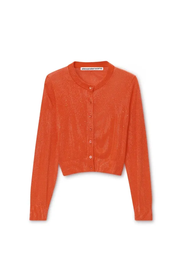 Alexander Wang Sweaters Women Cropped Cardigan In Clear Bead Hotfix