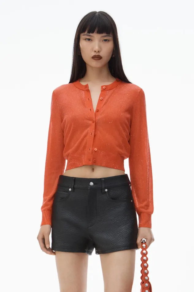 Alexander Wang Sweaters Women Cropped Cardigan In Clear Bead Hotfix