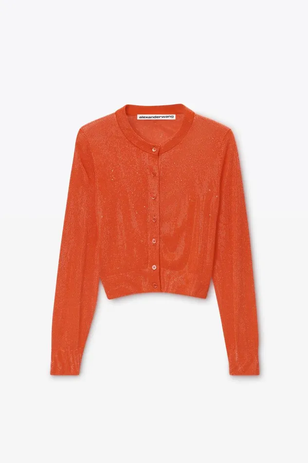 Alexander Wang Sweaters Women Cropped Cardigan In Clear Bead Hotfix
