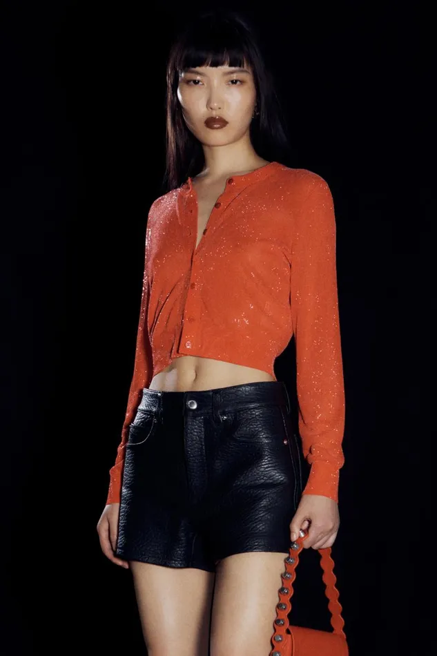 Alexander Wang Sweaters Women Cropped Cardigan In Clear Bead Hotfix