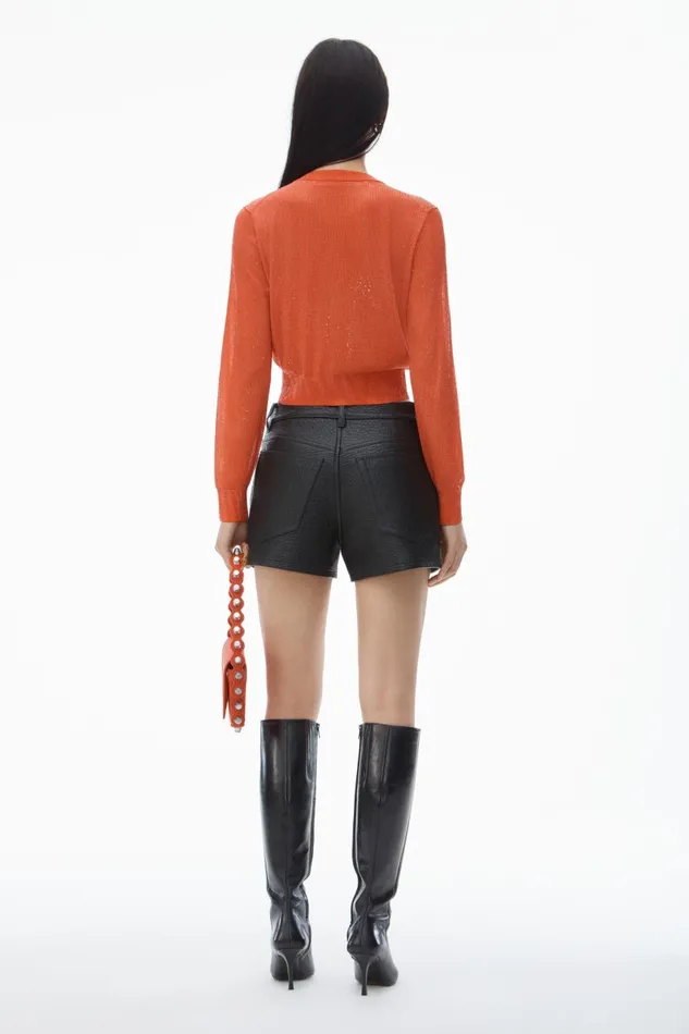 Alexander Wang Sweaters Women Cropped Cardigan In Clear Bead Hotfix