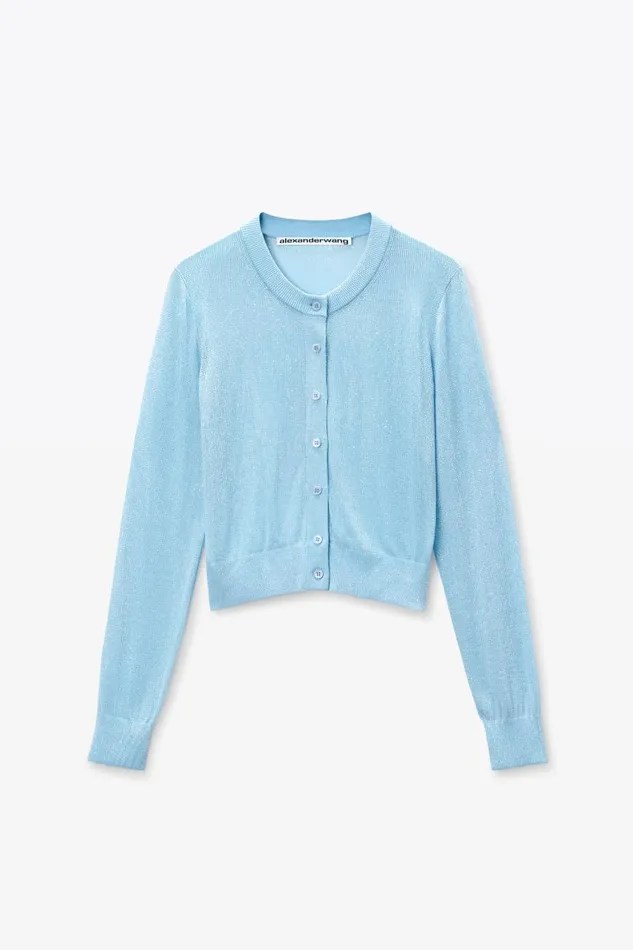 Alexander Wang Sweaters Women Cropped Cardigan In Clear Bead Hotfix