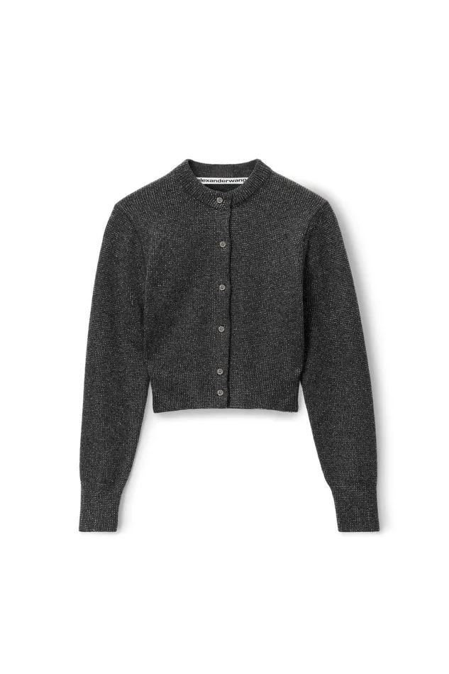 Alexander Wang Sweaters Women Crystal Hotfix Shrunken Cardigan In Wool
