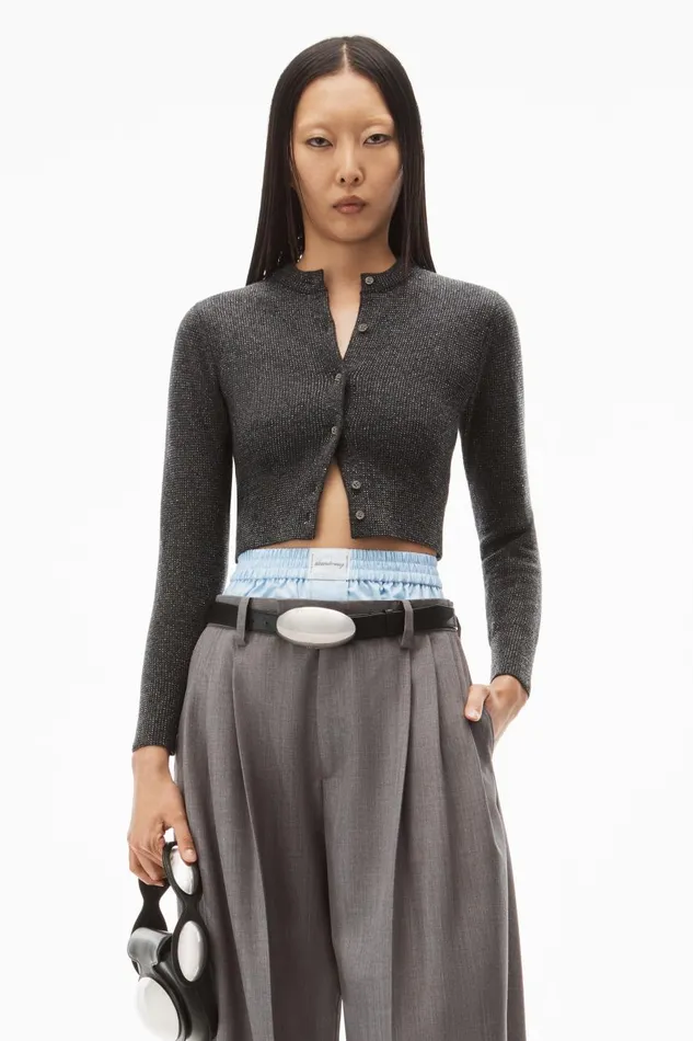 Alexander Wang Sweaters Women Crystal Hotfix Shrunken Cardigan In Wool