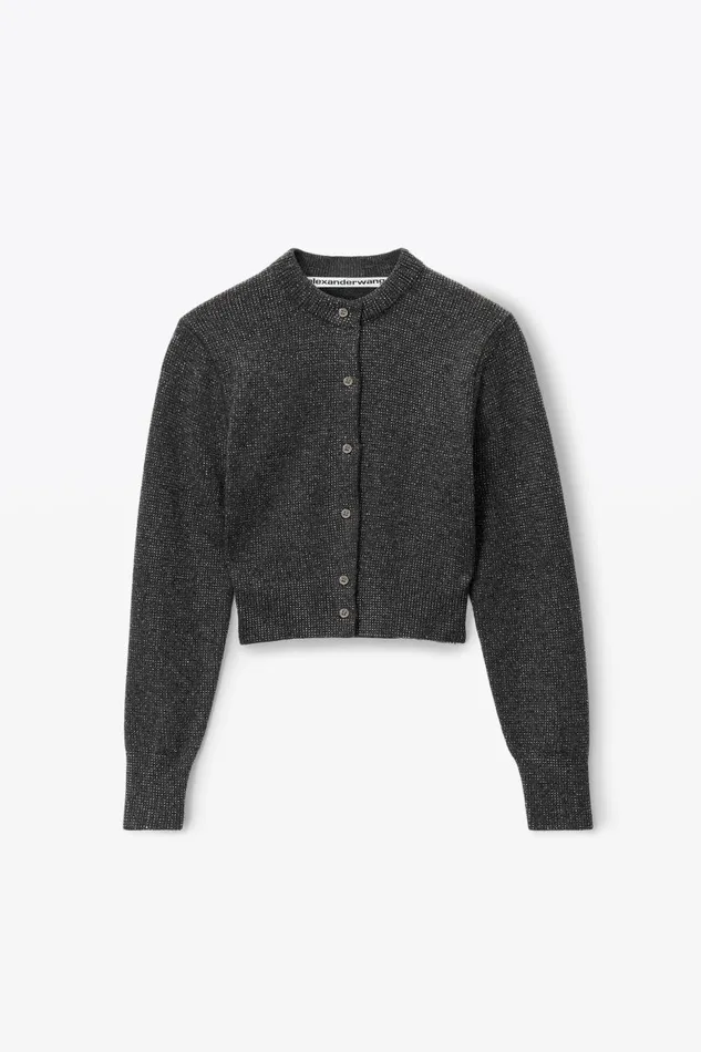 Alexander Wang Sweaters Women Crystal Hotfix Shrunken Cardigan In Wool