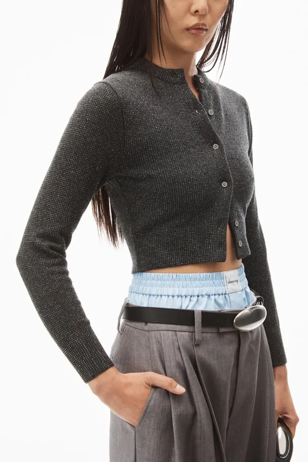 Alexander Wang Sweaters Women Crystal Hotfix Shrunken Cardigan In Wool