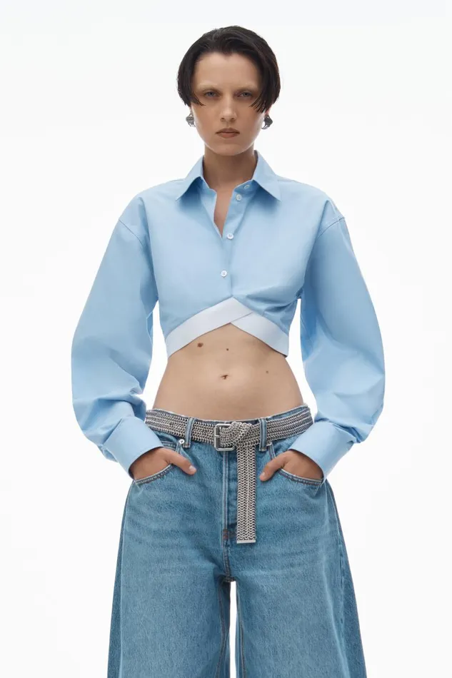 Alexander Wang Tops and Shirts Women Cropped Shirt In Organic Cotton With Logo Elastic