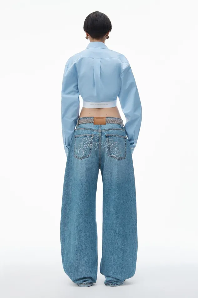 Alexander Wang Tops and Shirts Women Cropped Shirt In Organic Cotton With Logo Elastic