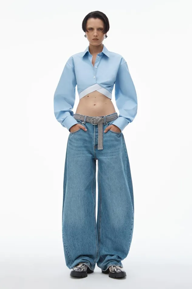 Alexander Wang Tops and Shirts Women Cropped Shirt In Organic Cotton With Logo Elastic