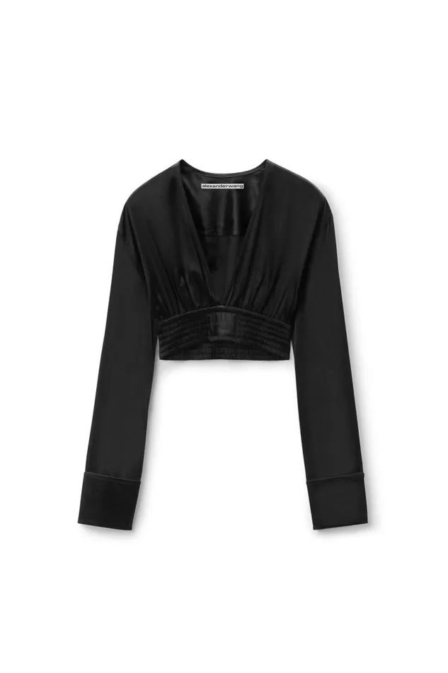 Alexander Wang Tops and Shirts Women Cropped VNeck Blouse In Satin Jersey
