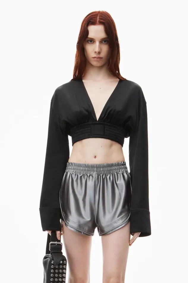Alexander Wang Tops and Shirts Women Cropped VNeck Blouse In Satin Jersey