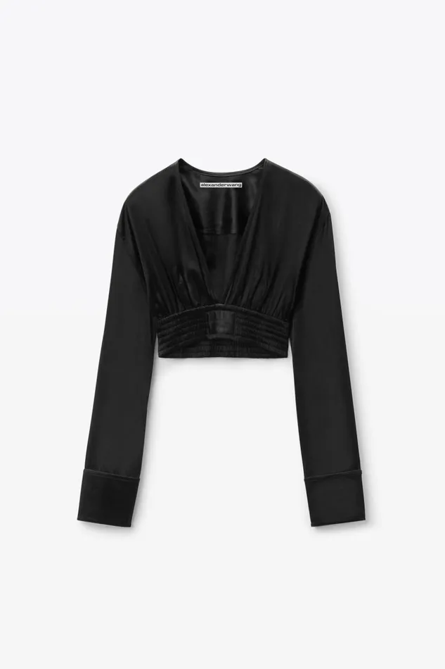 Alexander Wang Tops and Shirts Women Cropped VNeck Blouse In Satin Jersey