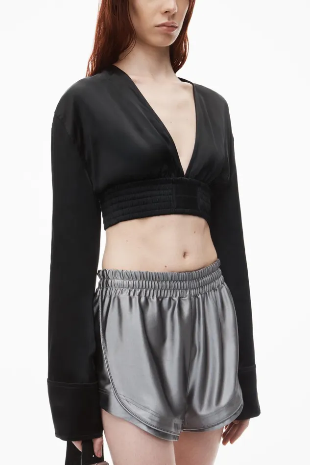 Alexander Wang Tops and Shirts Women Cropped VNeck Blouse In Satin Jersey