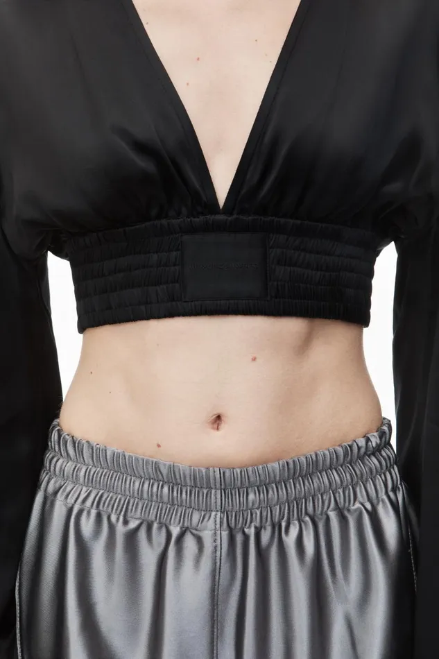 Alexander Wang Tops and Shirts Women Cropped VNeck Blouse In Satin Jersey
